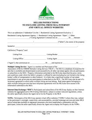 Seller Instructions to Exclude Listing from MLS