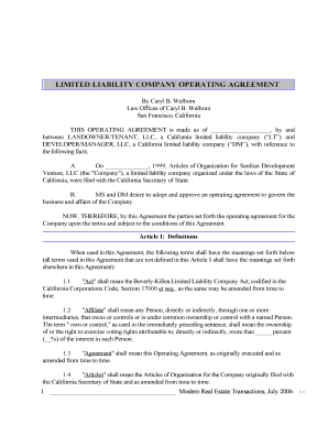 California LLC Operating Agreement