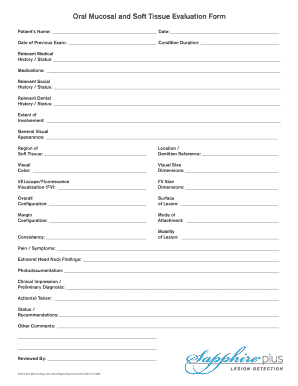 Oral Mucosal and Soft Tissue Evaluation Form