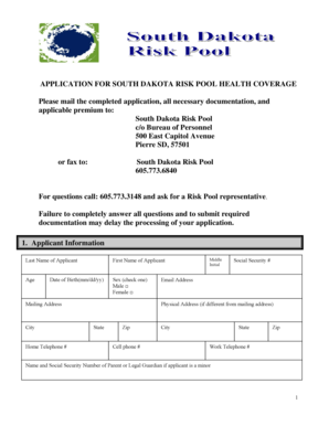 South Dakota Risk Pool Health Coverage Application