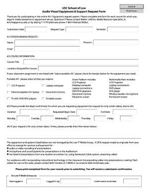 USC School of Law Audio Visual Equipment & Support Request Form - law sc