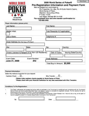 World Series of Poker Pre-Registration Form