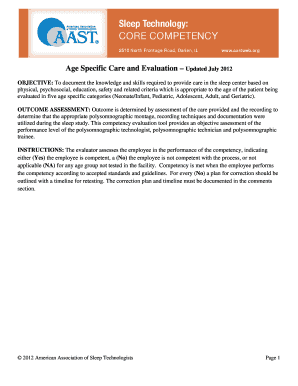 Age Specific Care and Evaluation Form