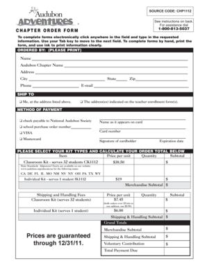 Audubon Adventures Chapter Order Form