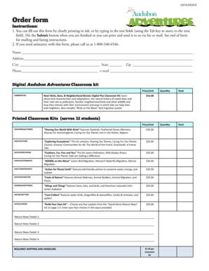 Audubon Adventures Classroom Kit Order Form