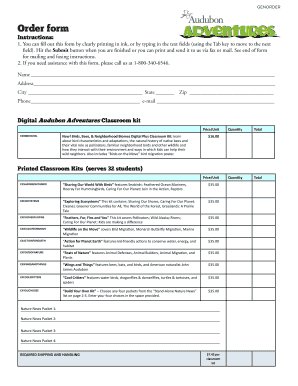 Audubon Adventures Classroom Kit Order Form
