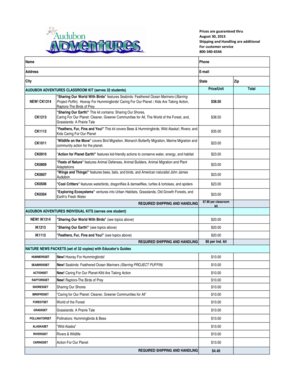 Audubon Adventures Order Form