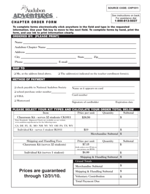 Audubon Adventures Chapter Order Form