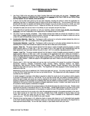 North Carolina Form E-500 Sales and Use Tax Return