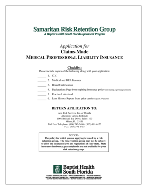 Application for Claims-Made Medical Professional Liability Insurance