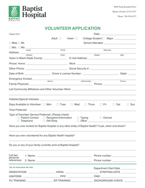 Baptist Hospital Volunteer Application