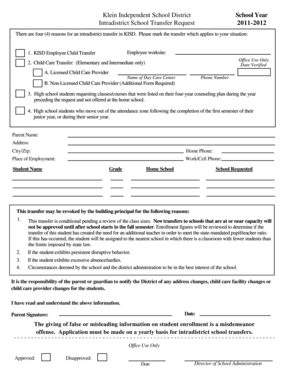 Intradistrict School Transfer Request