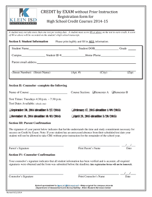 High School Credit by Exam Registration Form
