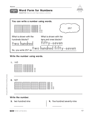 Word Form for Numbers Worksheet