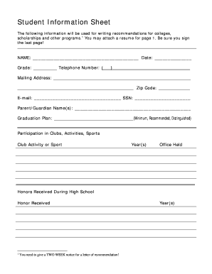 Student Information Sheet