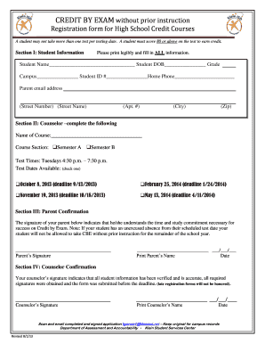 High School Credit by Exam Registration Form