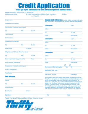 Thrifty Rent-A-Car Credit Application