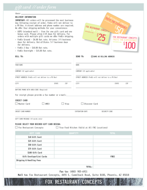 Gift Card Order Form