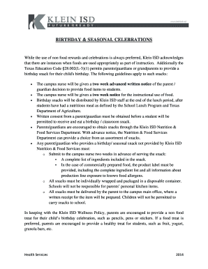 Klein ISD Snack Permission Form