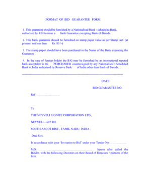 Sample bank guarantee format - Format of bid guarantee form - Neyveli Lignite Corporation Limited