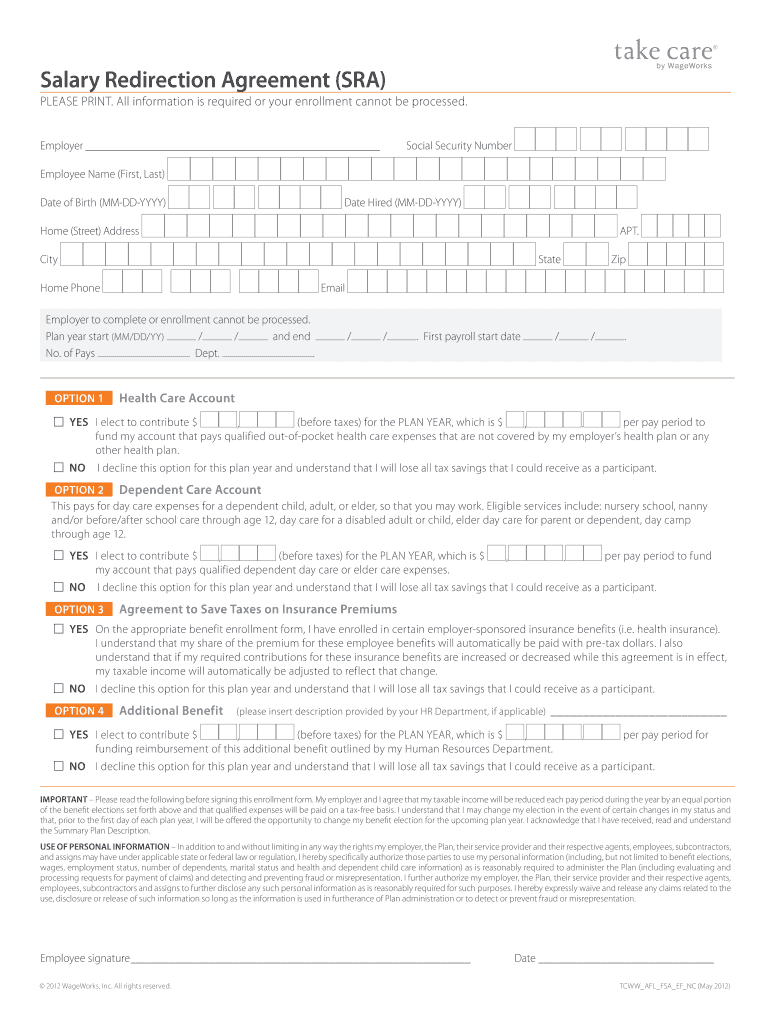 wageworks salary redirection form Preview on Page 1.