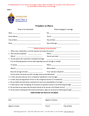 Catholic Church Marriage Freedom Questionnaire