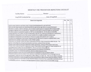 Monthly Fire Prevention Inspection Checklist