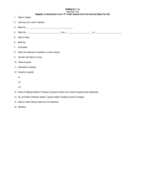 Central Sales Tax Declaration Form F