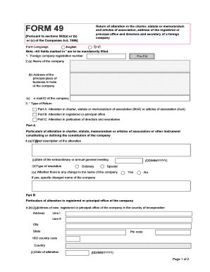 Form 49 Foreign Company Alteration Return
