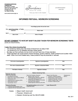 Informed Refusal Newborn Screening