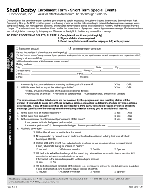 Short Term Special Events Insurance Enrollment Form