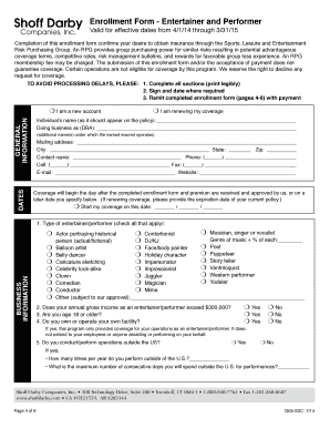 Entertainer and Performer Insurance Enrollment Form
