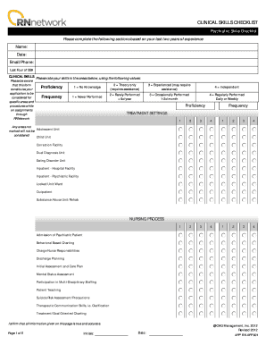 Clinical Skills Checklist Form