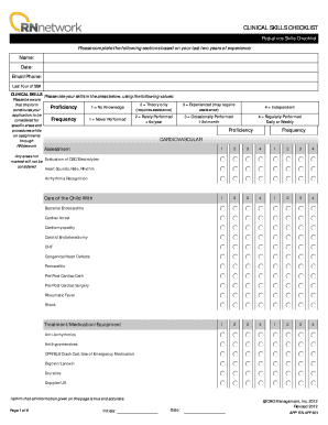 Clinical Skills Checklist Form