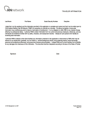 Traveler Affirmation Form