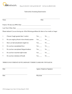 Tuberculosis Screening Questionnaire