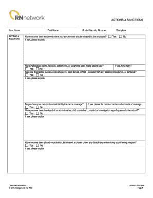 Actions and Sanctions Disclosure Form
