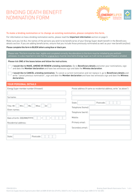 Binding Death Benefit Nomination Form