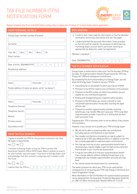 Tax File Number Notification Form