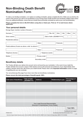 Non-Binding Death Benefit Nomination Form