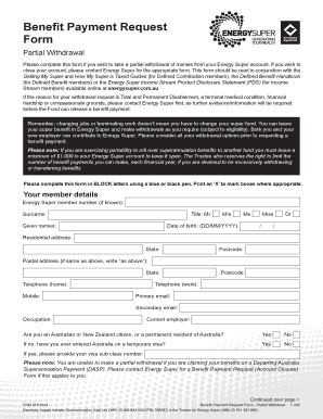 Energy Super Partial Withdrawal Form