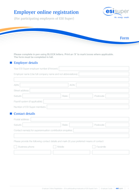 Employer Online Registration Form