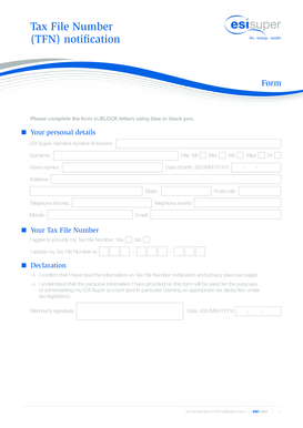 Tax File Number Notification Form