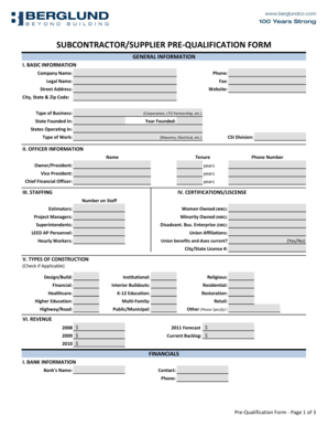 Subcontractor Pre-Qualification Form