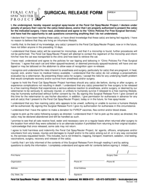Surgical Release Form for Feral Cat Spay/Neuter