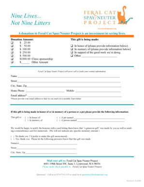 Feral Cat Spay/Neuter Donation Form
