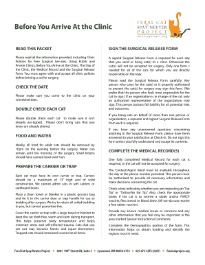 Surgical Release Form for Feral Cats