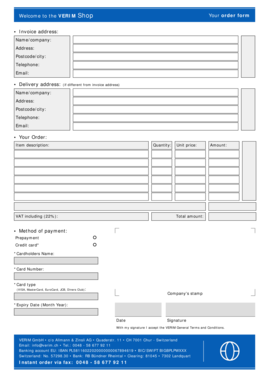 VERIM Shop Order Form