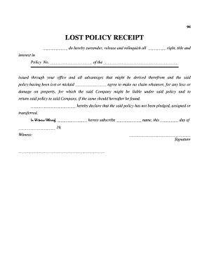 Lost Policy Receipt