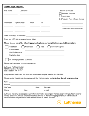 Lufthansa Ticket Copy Request Form
